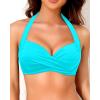 imageYonique Women Halter Bikini Top Push Up Swimsuit Top Retro Swim Top Twist Front Bathing Suit Top OnlyAqua