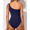 imageYonique Women One Piece One Shoulder Swimsuit Mesh Bathing Suit Tummy Control SwimwearNavy Blue