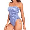 imageYonique Women Strapless One Piece Swimsuit Tummy Control Bandeau Bathing Suit Cheeky SwimwearBlue Striped