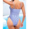 imageYonique Women Strapless One Piece Swimsuit Tummy Control Bandeau Bathing Suit Cheeky SwimwearBlue Striped