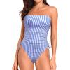 imageYonique Women Strapless One Piece Swimsuit Tummy Control Bandeau Bathing Suit Cheeky SwimwearBlue Striped