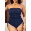 imageYonique Women Strapless One Piece Swimsuit Tummy Control Bandeau Bathing Suit Cheeky SwimwearNavy Blue