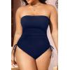 imageYonique Women Strapless One Piece Swimsuit Tummy Control Bandeau Bathing Suit Cheeky SwimwearNavy Blue