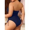 imageYonique Women Strapless One Piece Swimsuit Tummy Control Bandeau Bathing Suit Cheeky SwimwearNavy Blue