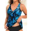 imageYonique Womens Flowy Tankini Top  Modest Swim Top with Loose Fit No BottomBlue Leaves1