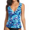 imageYonique Womens Tankini Top Only Tummy Control Bathing Suit Top Ruffle Swimsuit Top V Neck Swim Tank Top No BottomBlue Leaves