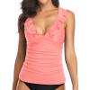 imageYonique Womens Tankini Top Only Tummy Control Bathing Suit Top Ruffle Swimsuit Top V Neck Swim Tank Top No BottomCoral Pink
