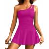 imageOne Piece Tummy Control Swimdress  Women One Shoulder Bathing Suit with Skirt 2025 Modest Skirted Swim Dress SwimsuitPurple