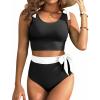 imageTwo Piece High Waisted Swimsuits  Women Tummy Control Bikini Modest Bathing Suit 2PC 2025Black and White