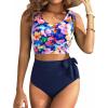 imageTwo Piece High Waisted Swimsuits  Women Tummy Control Bikini Modest Bathing Suit 2PC 2025Colorblock Floral