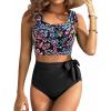 imageTwo Piece High Waisted Swimsuits  Women Tummy Control Bikini Modest Bathing Suit 2PC 2025Colorful Paisley
