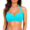 imageYonique Women Halter Bikini Top Push Up Swimsuit Top Retro Swim Top Twist Front Bathing Suit Top OnlyAqua