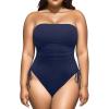 imageYonique Women Strapless One Piece Swimsuit Tummy Control Bandeau Bathing Suit Cheeky SwimwearNavy Blue
