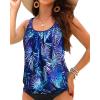 imageYonique Womens Blouson Tankini Top No Bottom Loose Fit Swim Top Modest Tank TopBlue Palm Leaves