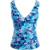 imageYonique Womens Tankini Top Only Tummy Control Bathing Suit Top Ruffle Swimsuit Top V Neck Swim Tank Top No BottomBlue Leaves