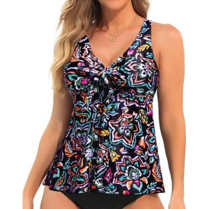 imageYonique Womens Flowy Tankini Top  Modest Swim Top with Loose Fit No BottomColorful Paisley