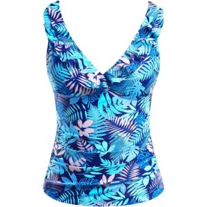 imageYonique Womens Tankini Top Only Tummy Control Bathing Suit Top Ruffle Swimsuit Top V Neck Swim Tank Top No BottomBlue Leaves
