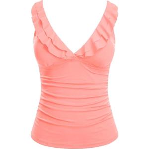 imageYonique Womens Tankini Top Only Tummy Control Bathing Suit Top Ruffle Swimsuit Top V Neck Swim Tank Top No BottomCoral Pink