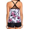 imageYonique 2 Piece Tankini Swimsuits for Women with Boy Shorts Athletic Swim Tank Top Bathing Suits White Pink Floral M