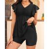 imageYonique Women Tankini with Shorts and Pocket Two Piece Swimsuits Ruffle Sleeve Bathing Suit Flowy Swimwear Black XXLarge