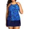 imageYonique Women Two Piece Plus Size Tankini with Skirt Tummy Control Bathing Suits High Neck SwimsuitsBlue Paisley
