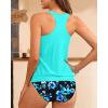 imageYonique Women Two Piece Tankini Blouson Swimsuit Bathing Suits Racerback Swim Tank Tops with Bottoms Tummy Control SwimwearAqua and Blue Flower