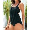 imageYonique Women Two Piece Tankini Blouson Swimsuit Bathing Suits Racerback Swim Tank Tops with Bottoms Tummy Control SwimwearDark Black