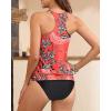 imageYonique Women Two Piece Tankini Blouson Swimsuit Bathing Suits Racerback Swim Tank Tops with Bottoms Tummy Control SwimwearRed Floral