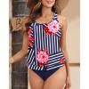 imageYonique Women Two Piece Tankini Blouson Swimsuit Bathing Suits Racerback Swim Tank Tops with Bottoms Tummy Control SwimwearRed Floral Stripe