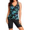 imageYonique Women Two Piece Tankini Swimsuits with Shorts Athletic Bathing Suit with Swim Shorts Racerback SwimwearBlue Black Floral