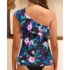 imageYonique Womens One Shoulder Tankini Swim Tops Ruffle Bathing Suit Tops No BottomsBlack Floral