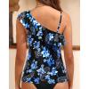 imageYonique Womens One Shoulder Tankini Swim Tops Ruffle Bathing Suit Tops No BottomsBlue Flowers