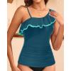 imageYonique Womens One Shoulder Tankini Swim Tops Ruffle Bathing Suit Tops No BottomsTeal