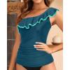 imageYonique Womens One Shoulder Tankini Swim Tops Ruffle Bathing Suit Tops No BottomsTeal