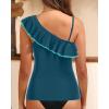 imageYonique Womens One Shoulder Tankini Swim Tops Ruffle Bathing Suit Tops No BottomsTeal
