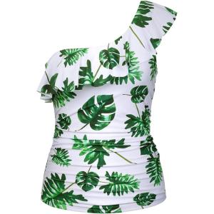 imageYonique Womens One Shoulder Tankini Swim Tops Ruffle Bathing Suit Tops No BottomsWhite