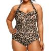 imageYonique Plus Size Bathing Suit for Women One Piece Swimsuit Tummy Control Halter Tops for Women SwimwearLeopard