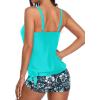 imageYonique 2 Piece Swimsuit for Women Blouson Tankini Top with Shorts Tummy Control Bathing SuitAqua Green and Blue Floral