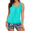 imageYonique 2 Piece Swimsuit for Women Blouson Tankini Top with Shorts Tummy Control Bathing SuitAqua Green and Blue Floral