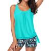 imageYonique 2 Piece Swimsuit for Women Blouson Tankini Top with Shorts Tummy Control Bathing SuitAqua Green and Blue Floral