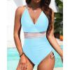 imageTummy Control One Piece Swimsuit  Womens Push Up V Neck Bathing Suit Slimming SwimwearBlue