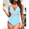imageTummy Control One Piece Swimsuit  Womens Push Up V Neck Bathing Suit Slimming SwimwearBlue