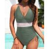 imageTummy Control One Piece Swimsuit  Womens Push Up V Neck Bathing Suit Slimming SwimwearGreen