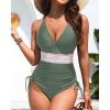 imageTummy Control One Piece Swimsuit  Womens Push Up V Neck Bathing Suit Slimming SwimwearGreen