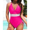 imageTummy Control One Piece Swimsuit  Womens Push Up V Neck Bathing Suit Slimming SwimwearHot Pink