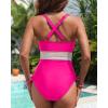 imageTummy Control One Piece Swimsuit  Womens Push Up V Neck Bathing Suit Slimming SwimwearHot Pink