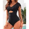 imageWomens One Piece Swimsuits  Tummy Control Bathing Suit Slimming Swimwear with Ruffle SleeveBlack