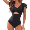 imageWomens One Piece Swimsuits  Tummy Control Bathing Suit Slimming Swimwear with Ruffle SleeveBlack