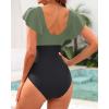 imageWomens One Piece Swimsuits  Tummy Control Bathing Suit Slimming Swimwear with Ruffle SleeveOlive Green