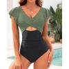 imageWomens One Piece Swimsuits  Tummy Control Bathing Suit Slimming Swimwear with Ruffle SleeveOlive Green